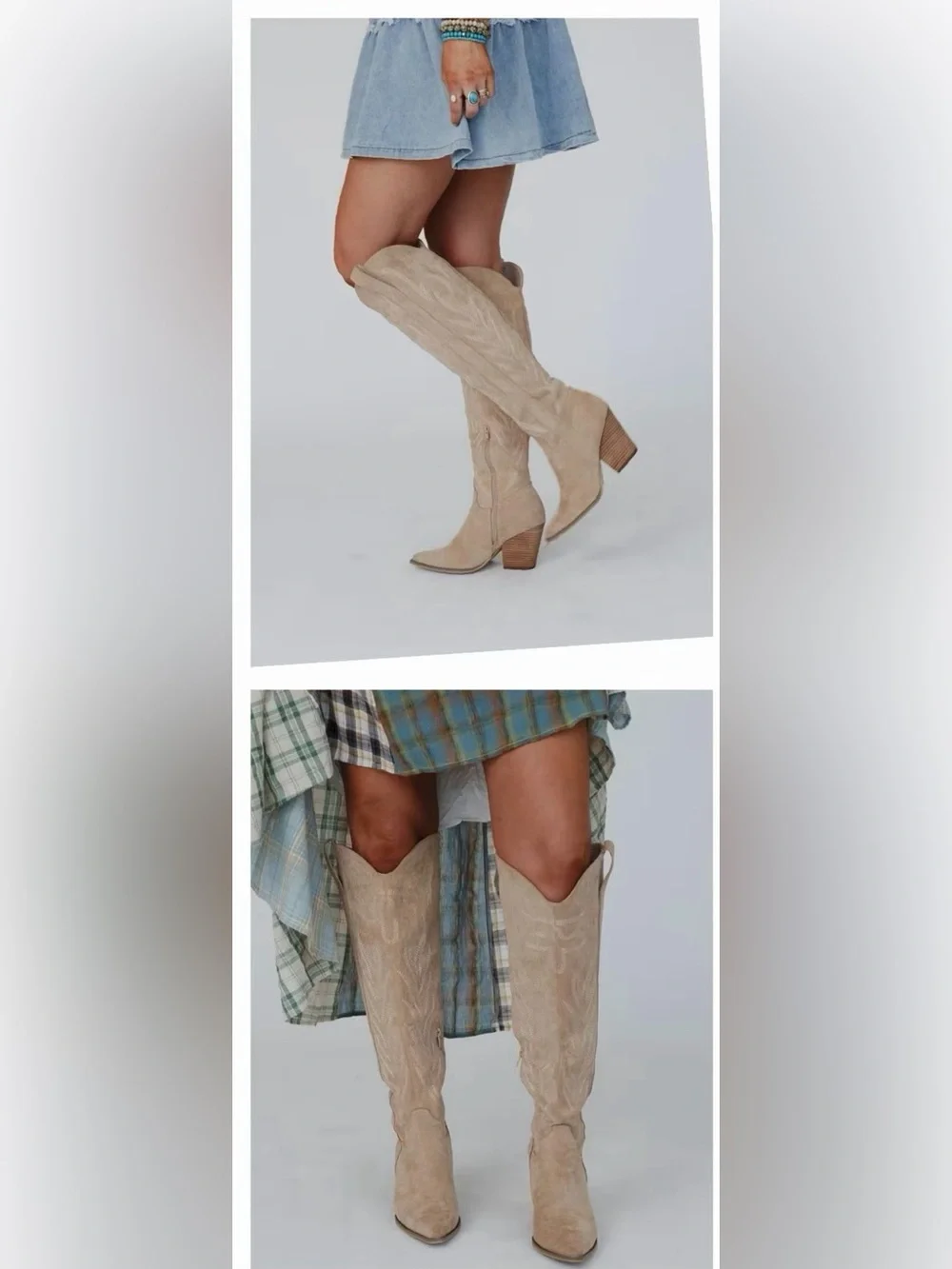 Suede Western Knee-High Boots from ThreeBirdsNest boutique  - Tan